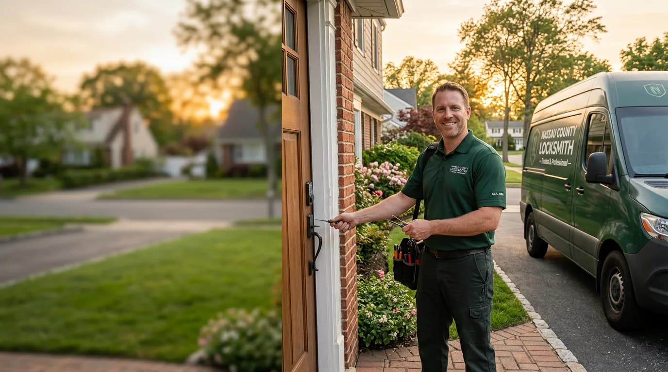Professional locksmith at a Nassau County home